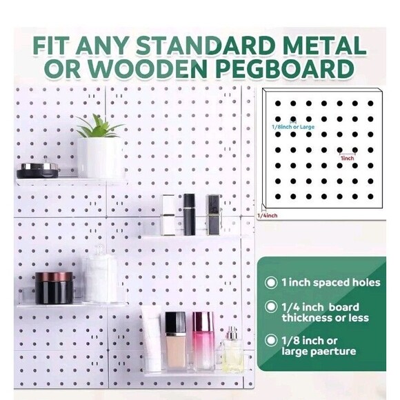 4 Set Pegboard Shelf Clear Acrylic Shelf with Metal Hooks Peg Board Organizer Ac - Picture 4 of 10